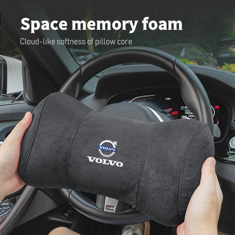 Car Seat Suede Memory Cotton Neck Pillow Headrest For Volvo XC90 V90 V60 XC60 V40 EC40 EX40 S80 S60 S90 C40 XC40 V70 XC70 C30