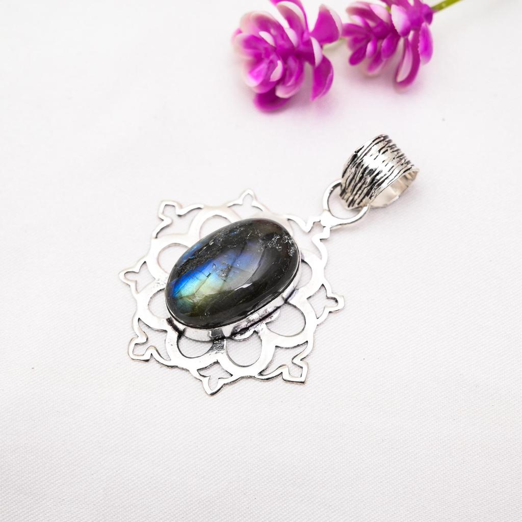 Подвеска из драгоценного камня лабрадорит ручной работы, подвеска из цельного серебра 925 пробы, уникальный дизайн ювелирного украшения