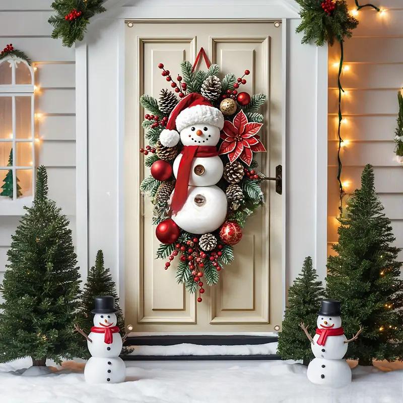 Hot Sale Christmas Door Cover Decoration Santa Claus New Year Xmas Background Decor Outdoor Photo Door Curtain Hanging Blanket