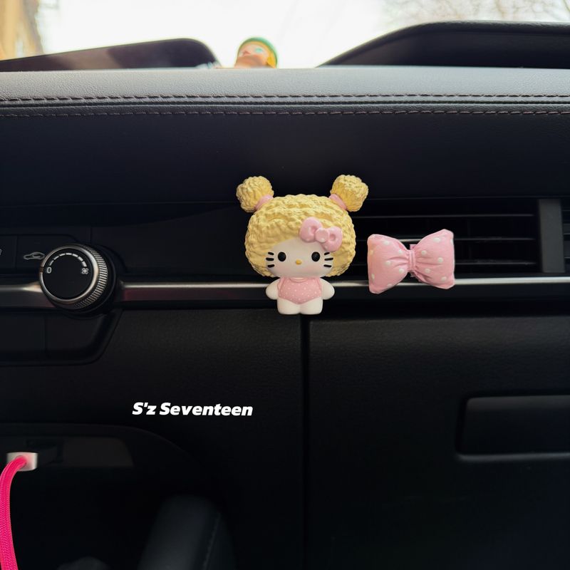 Super Cute Afro-Haired Hello Kitty Car Air Freshener for New Energy Vehicles, Hand-Painted Aroma Diffuser Stone Decoration