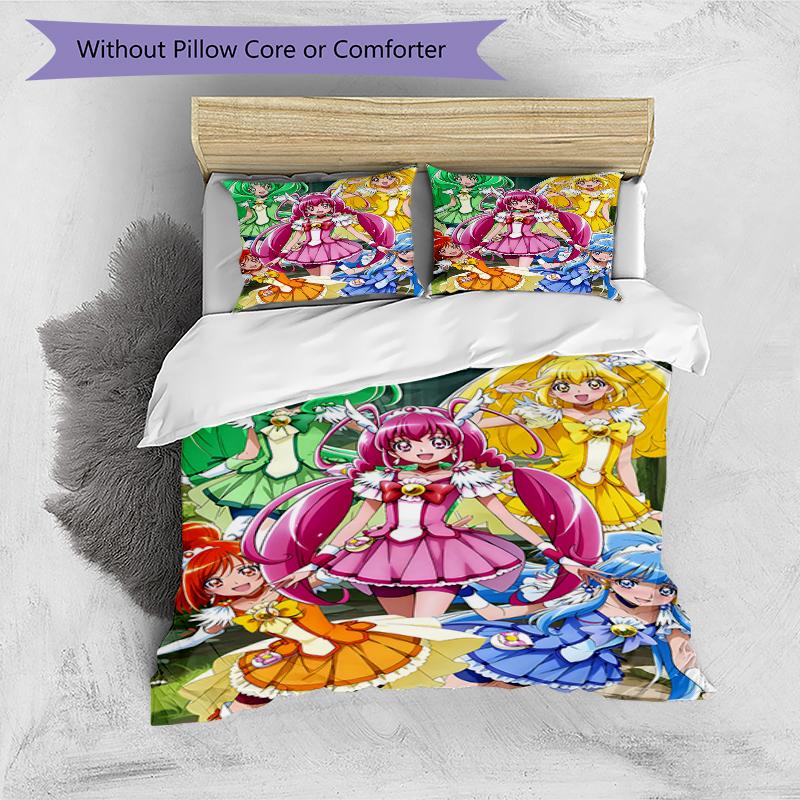 3pcs Pretty Cure1 Design Cover Set - HD Printed Bedding with 1 Cover and 2 Pillowcases - Perfect for Home and Dorm Decor