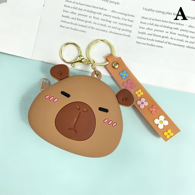 Cute Silicone Earphone Storage Bag Cartoon Capybara Coin Purse Girls Wallet Bags Pendant With Wrist Strap Keychain
