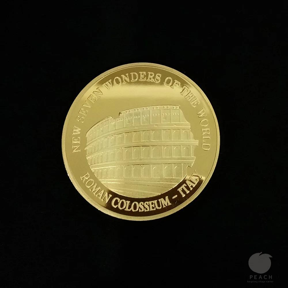 Семь чудес света Коллекция монет Позолоченный памятный значок Коллекция для путешествий Монета