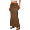 Boho Style Maxi Skirt High Waist Adjustable Drawstring Long Skirt with Back Split Design Solid Color Office Lady Skirt
