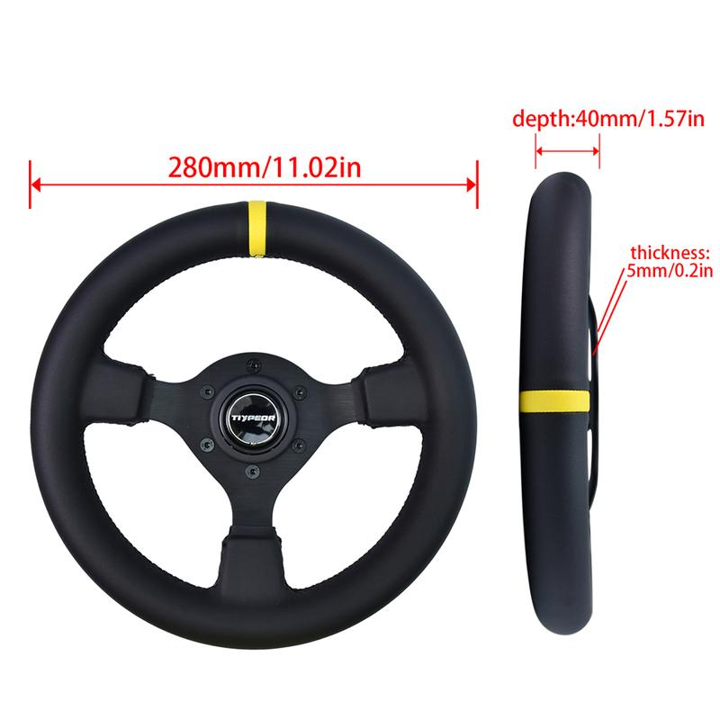 TIYPEOR 280MM Universal Steering Wheel Leather Yellow Connector Falt Racing Steering Wheel For Sport Game