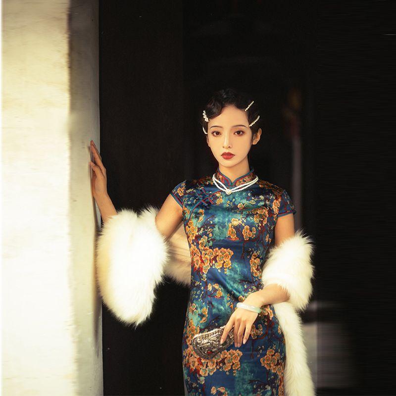 Улучшенное повседневное платье Cheongsam с короткими рукавами в китайском стиле в стиле ретро