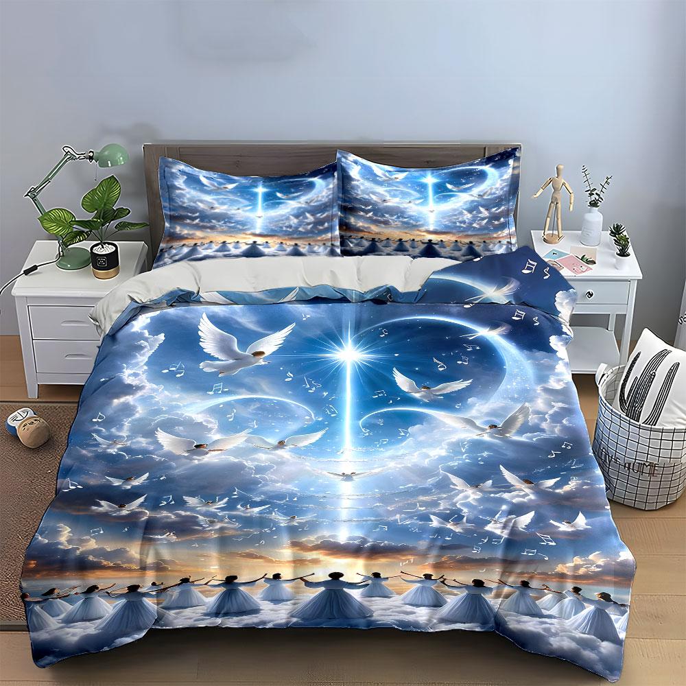 Doves, stars, and clouds. Bedding sets Duvet cover sets Duvet covers Pillowcases(1*Duvet Cover 2*Pillowcases without duvet insert)