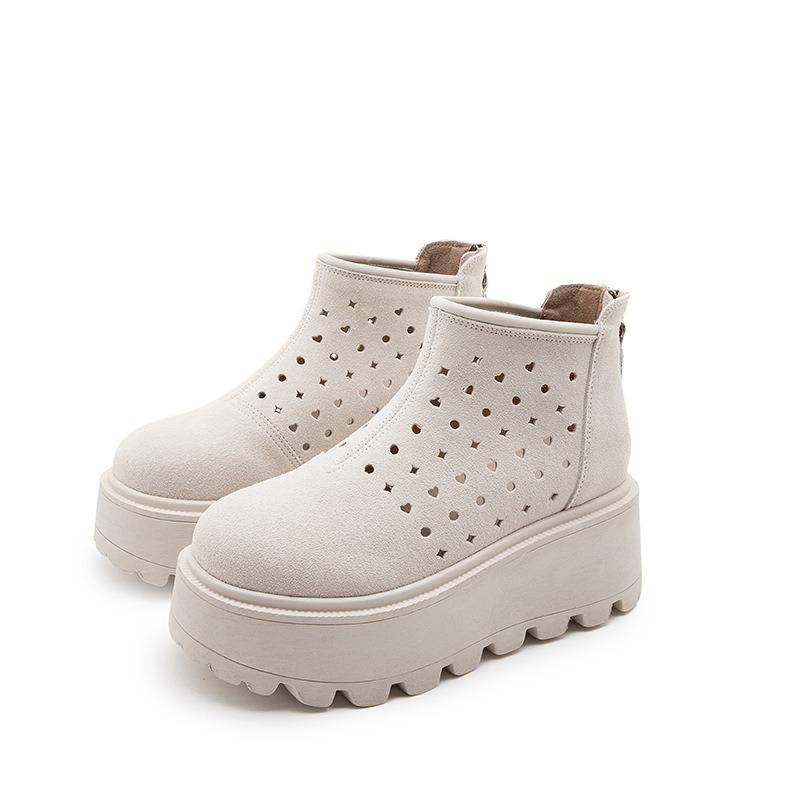Крутые ботинки женские толстая подошва увеличение роста, ботинки-сигареты на одной педали летние новые нескользящие на платформе с полым дышащим коротким голенищем