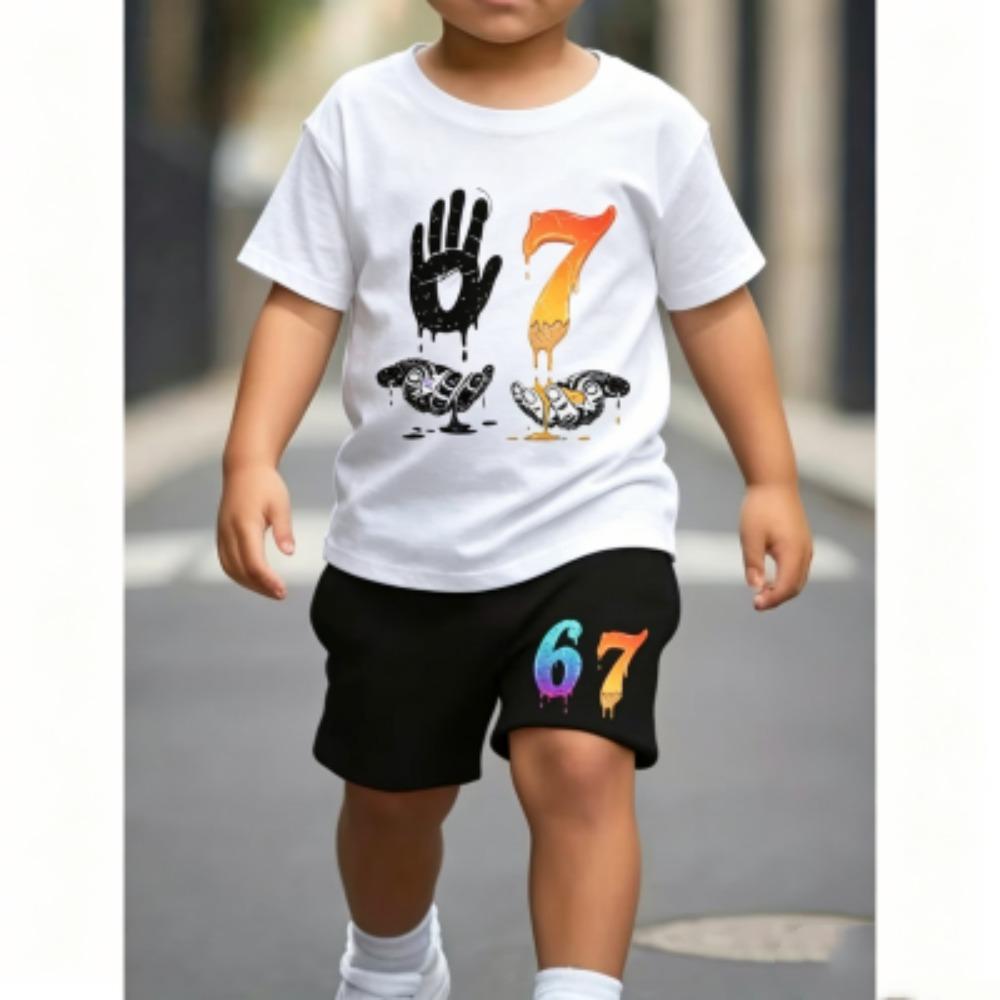 Fashion Men's Funny 67 Printed 16 Colors Men's T-shirt and Shorts 2 Piece Set Summer Home Outdoor Casual Outfit for Men's and Women's Sports Set