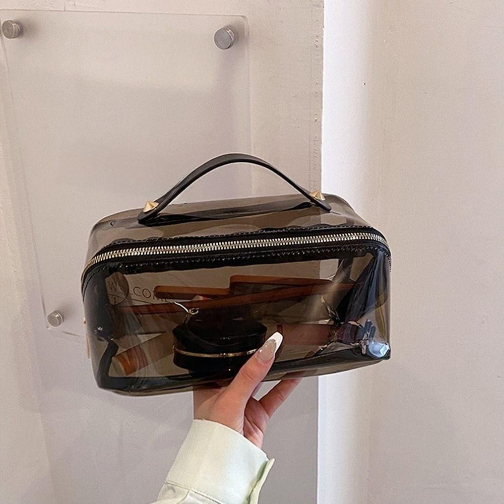 Large Capacity Transparent Makeup Bag Zipper Closure Women's Washbag Beauty Organization