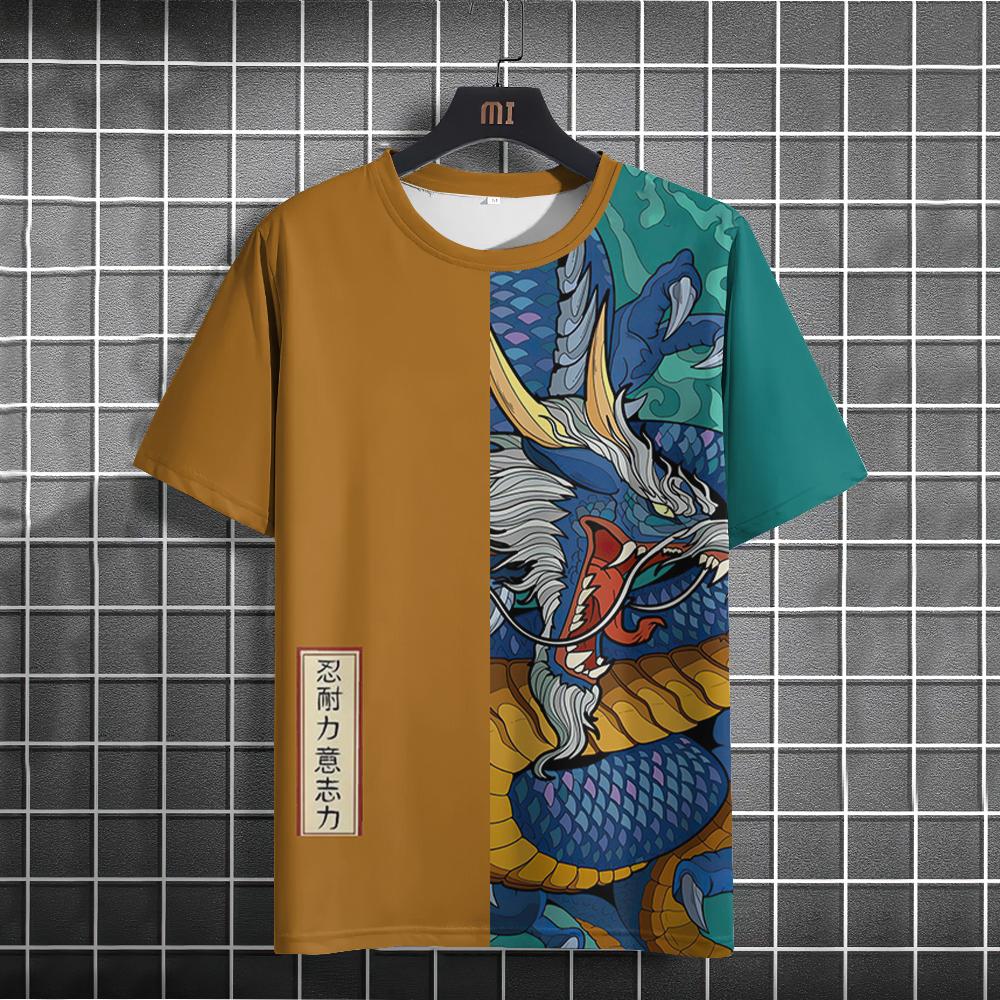 Мужская футболка с рисунком животных в японском стиле, футболки с принтом укиё-э, повседневные свободные футболки с короткими рукавами, большие мужские костюмы, топы