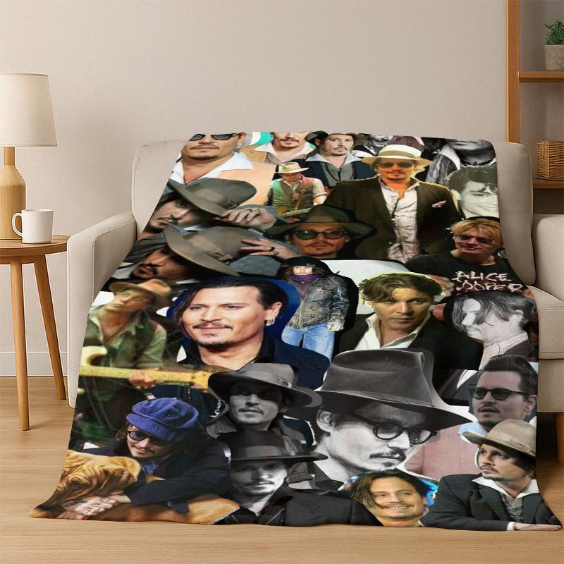 Handsome Johnny Depp Star Flannel Blanket Soft Warm Blanket Throw Blanket for Bedroom Living Room Bed Travel Picnic Gift kid