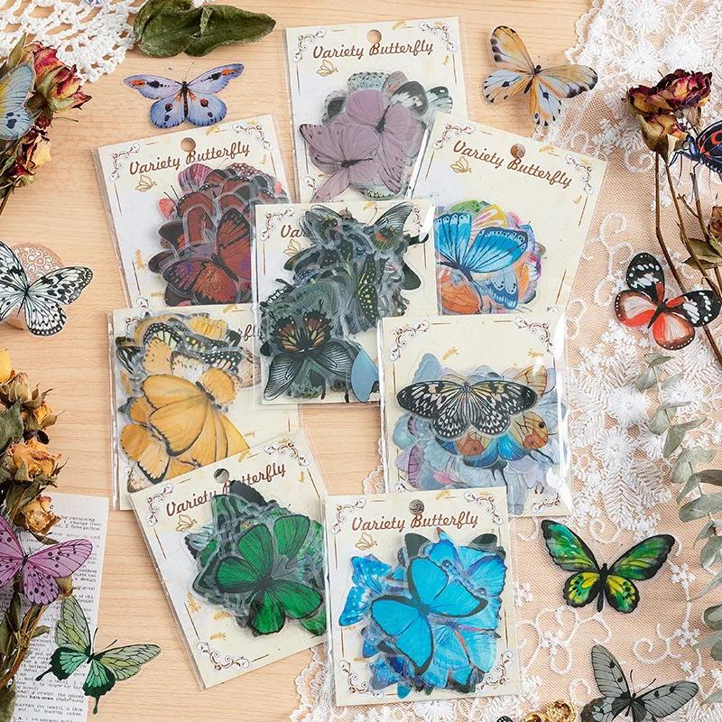 40pcs/pack PVC Materials Butterfly Stickers DIY Journling Supplies Art Collage Junk Journal Scrapbooking Label Stickers