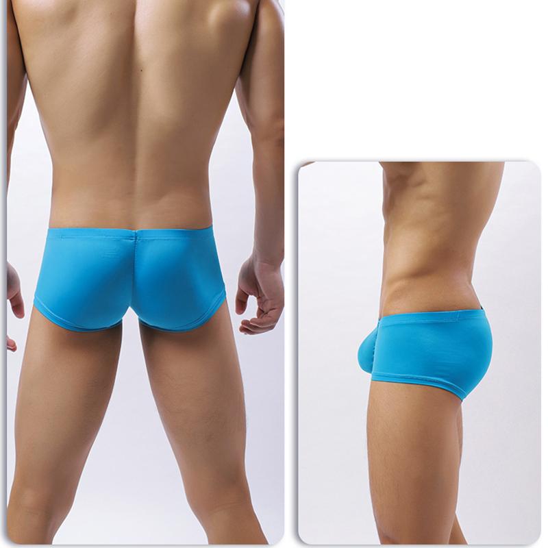Мужские трусы-боксеры с низкой посадкой из ледяного шелка, сексуальные, однотонные, тонкие, удобные, невидимые, плотно прилегающие
