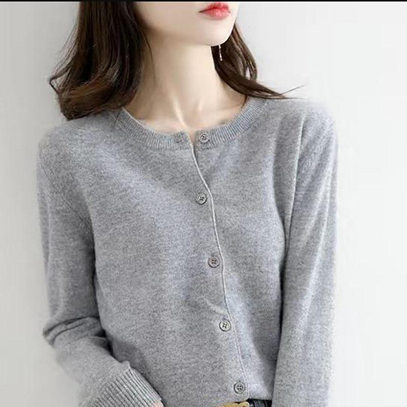 Весна Осень Женские Длинные Рукава Топ Кардиганы Свитер O-образный вырез Вязаные Кашемировые Кардиганы Однотонные Однобортные Женские Свитера