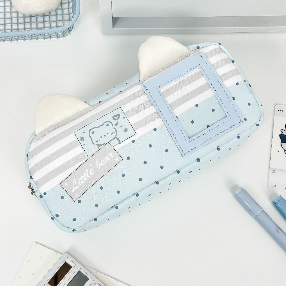 Cat Ear Design Pen Bag Multi-Layer Pencil Pouch Large Capacity Stationery Bag  Gift