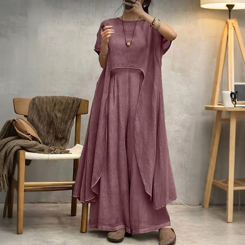 ZANZEA Женская блузка с коротким рукавом и неровным подолом и брюки летние костюмы-двойки