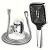 Square Button Adjustable Shower Head Silver Booster Shower Head Thickened Water Outlet Shower Head Set