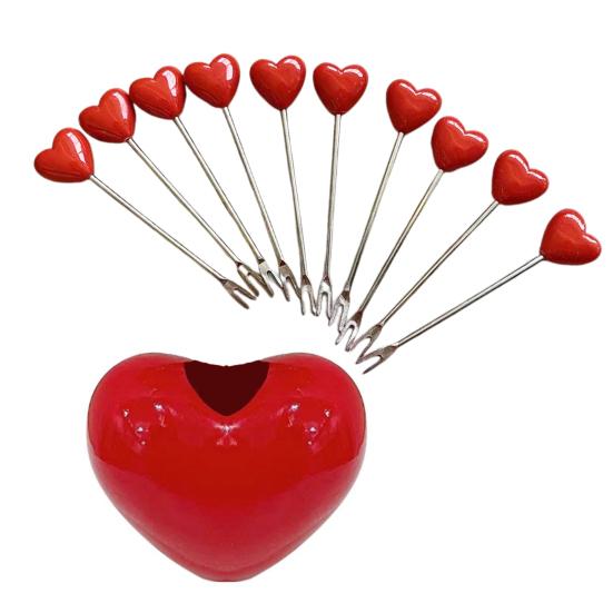Набор из 5/10 вилок для фруктов в форме сердца, десертных закусок для торта с держателем Love