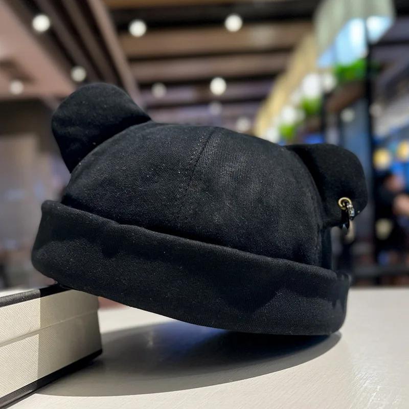 New Cute Cat Ear Dome Caps Men Melon Beanie Hats Women Solid Color Hip Hop Hat Fashion Korean Version Melon Cap