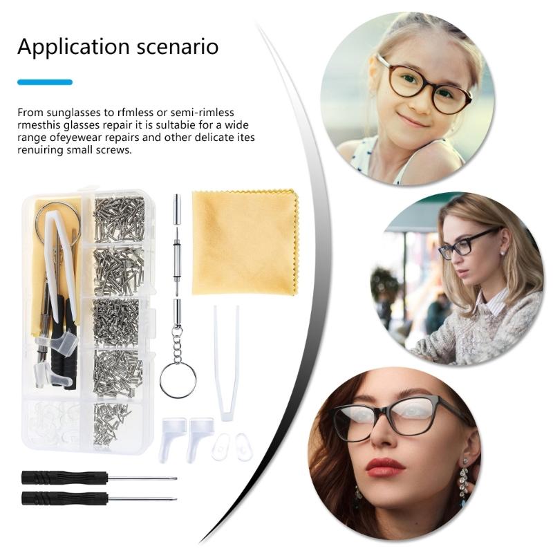 Наборы для ремонта очков Инструмент для ремонта очков с винтами, носоупорами и инструментом Полный набор для починки очков и солнцезащитных очков