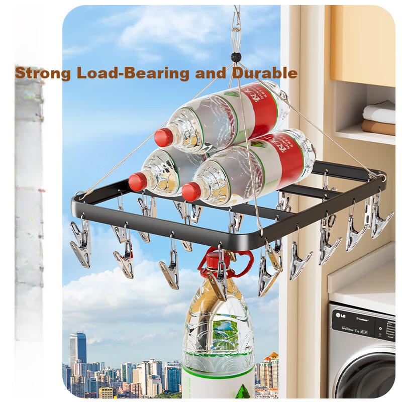 Jiabangshu Multi-Clip Aluminum Alloy Clothes Drying Rack with 26 Clips for Socks and Underwear, Balcony Household Multi-Functional Drying Hanger