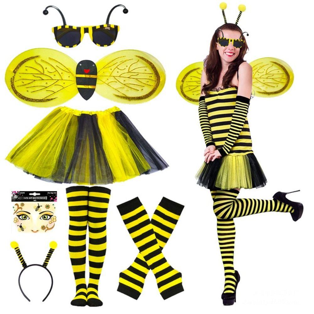 Tutu Skirt Bumblebee Costume Striped Knee Stocking Honey Bee Costume Bee Costume Set For Women
