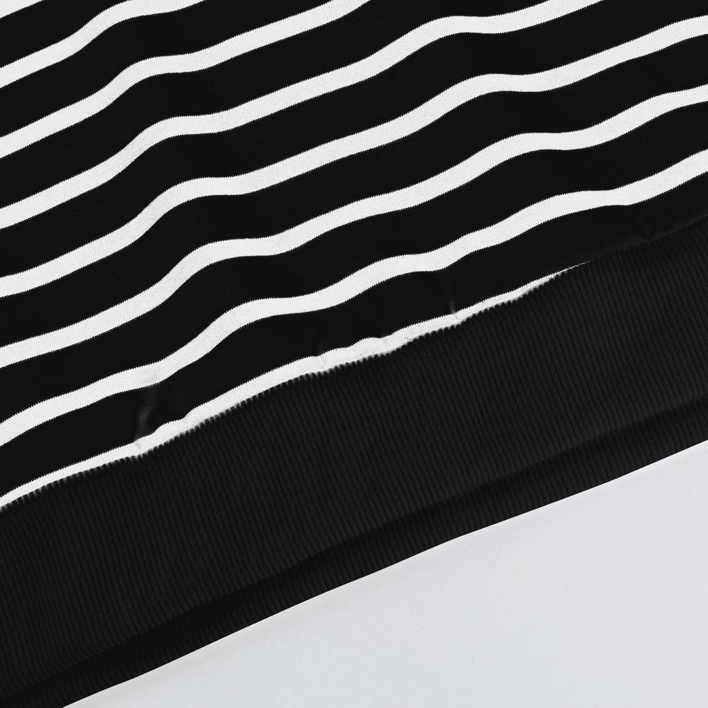 Женская мода круглый вырез полосатый длинный рукав повседневный спортивный свитер топ