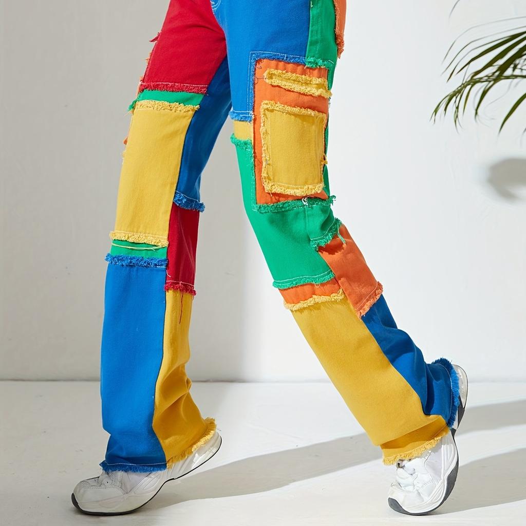 Personality American Dazzling Street Panels Ins Raw Edges Versatile High-waisted Loose Straight-leg Denim Trousers Women