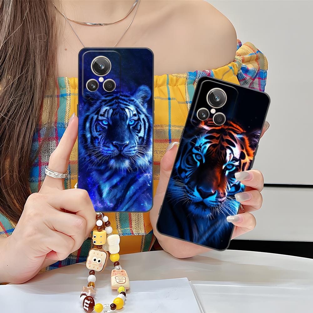 Неоновый чехол для мобильного телефона с тигром для Realme 15 14 13 12 11 10 9 Pro Plus T i Lite 5G Цветная печать Чехол Чехол Красивый
