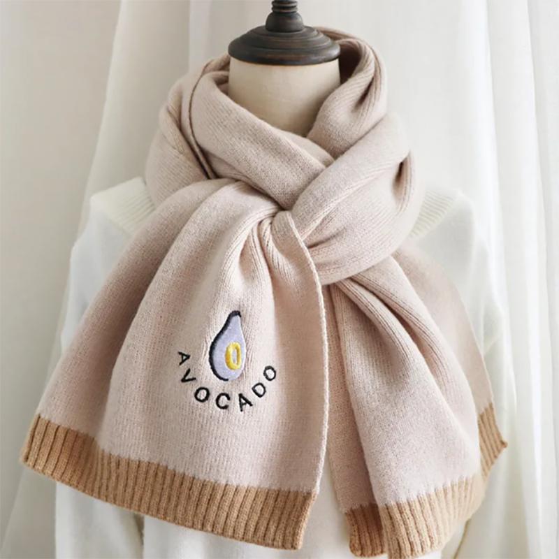 Avocado Knitted Scarf Women Winter Korean Wild Japanese Small Fresh Girl Wool Scarf