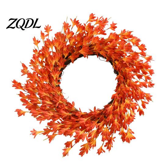 Entryway Seasonal Decor Artificial Fall Fabric Wreath for Front Door, Autumn Harvest Floral Kitchen Wall Flower Wreath, Thanksgiving Halloween