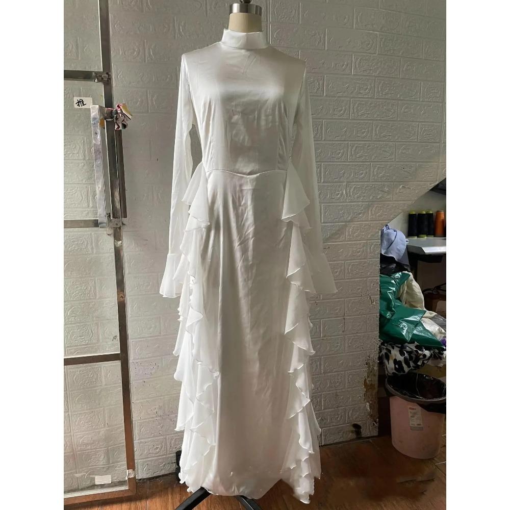 Women's Flare Sleeve Ruffle Dress Muslim Party Gowns Dubai Abaya Turkey Robe Elegant Female Robe Islamic Gown Autumn Fashion