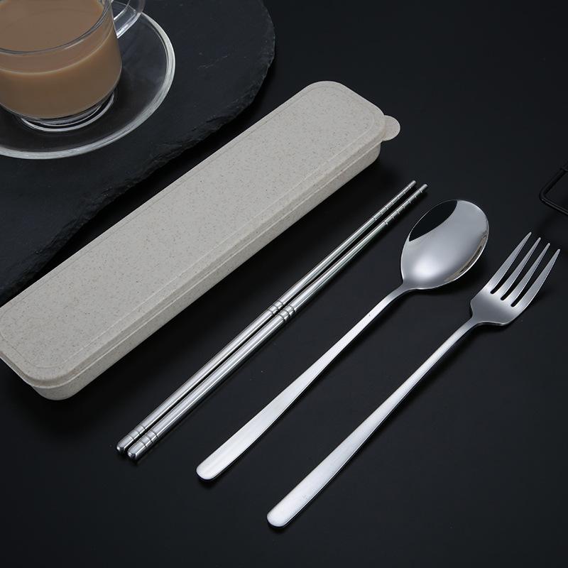 Набор столовых приборов из 2/3 предметов из нержавеющей стали 304, вилка, палочки для еды, ложка, портативный многоразовый набор столовых приборов с ящиком для хранения