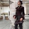 Vintage Velvet Blazer Women Detachable Sleeves Double Breasted Fitted Waist Short Length Fall Winter