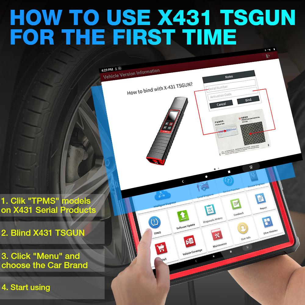 Launch X431 TSGUN TPMS 315/433 МГц 2-в-1 RF-сенсор X-431 TSGUN Детектор датчика давления в шинах автомобиля Инструмент для программирования и диагностики