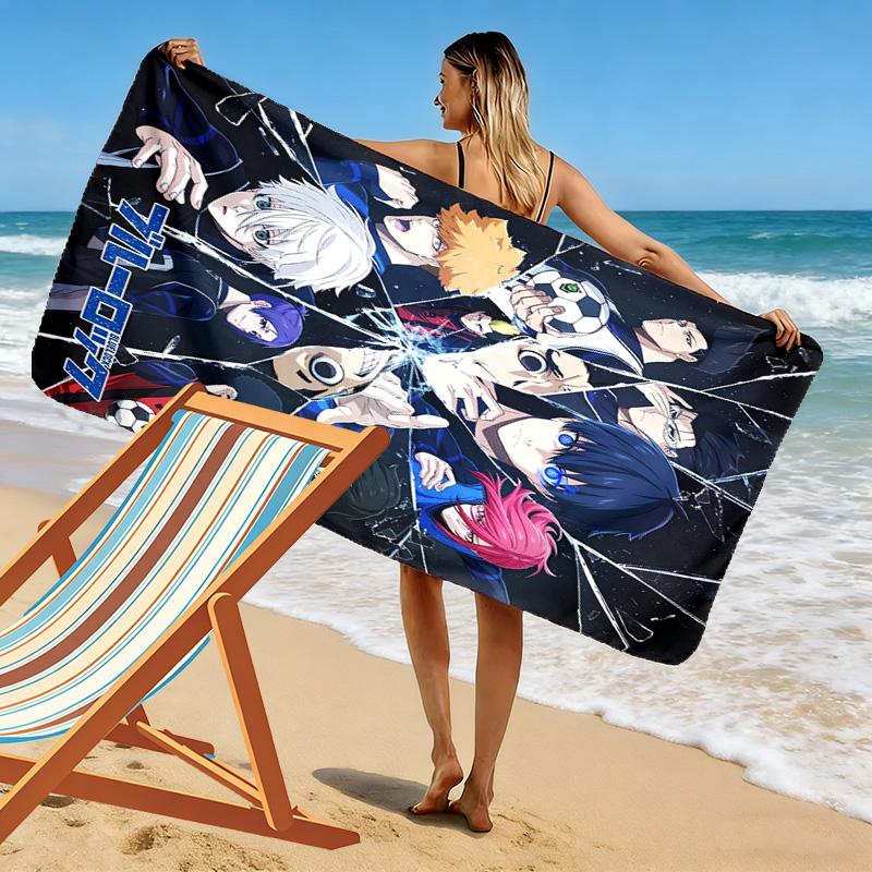 Blue Lock Print Beach Towel, Large Soft Quick Dry Towel for Beach Camping Swimming