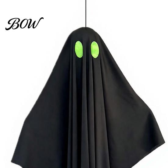 Easy Storage Halloween Decor Hanging Ghost Outdoor Decoration, Spooky Black Fabric with Green Garden Ornaments Eyes for Outside Tree,