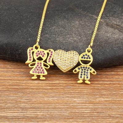Nidin Hot Sale Family Love Mom Dad Son Daughter Necklace Girl Boy Heart Pendant Cubic Zirconia Couples Jewelry Gift Wholesale