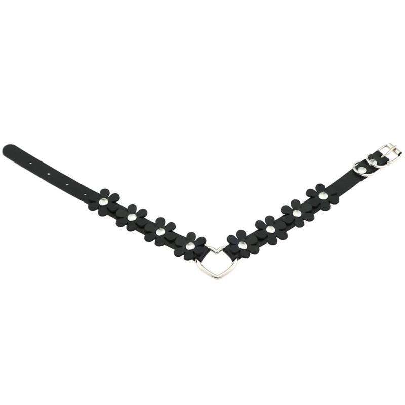 Leather Collar Choker Cute Flower Collar Necklace Neck Chain Necklace Statement Jewelry Heart Ring Necklace for Women
