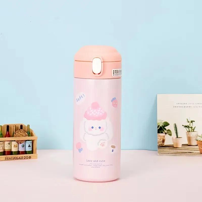 Cute Cartoon Bear Straw Cup Stainless Steel Water Bottles Vacuum Flask Coffee Tea Milk Thermos for Kids Gifts Portable Drinkware