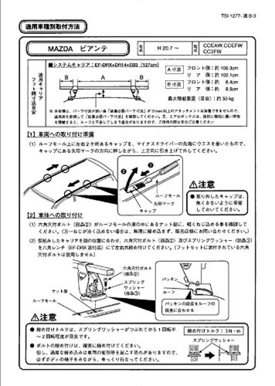 Terzo Roof Carrier Mounting Holder Type with Mazda and Other DR14 (by PIAA) Carrier/Base Set, Bolt-On [Compatible Premacy, Biante, Models]