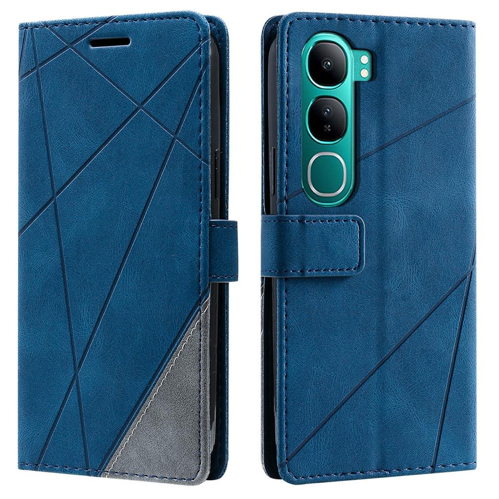 Phone Case For Vivo Y300 5G/V40 Lite (Indonesia) 4G/5G Imprinted Lines PU Leather Splicing Wallet Cover