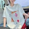 Summer Pure Cotton Casual Oversized T Shirt Women's Streetwear Harajuku Large Size Funny Cartoon Print Short Sleeve T-shirts for Women White Y2k Tops