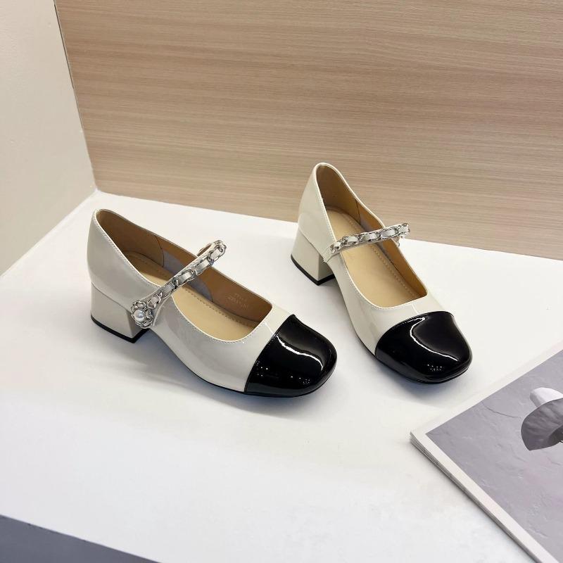 Mary Jane Shoes Children's New Early Spring Pearl Single Shoes Retro Thick Heel Medium Heel Small Leather Shoes Autumn