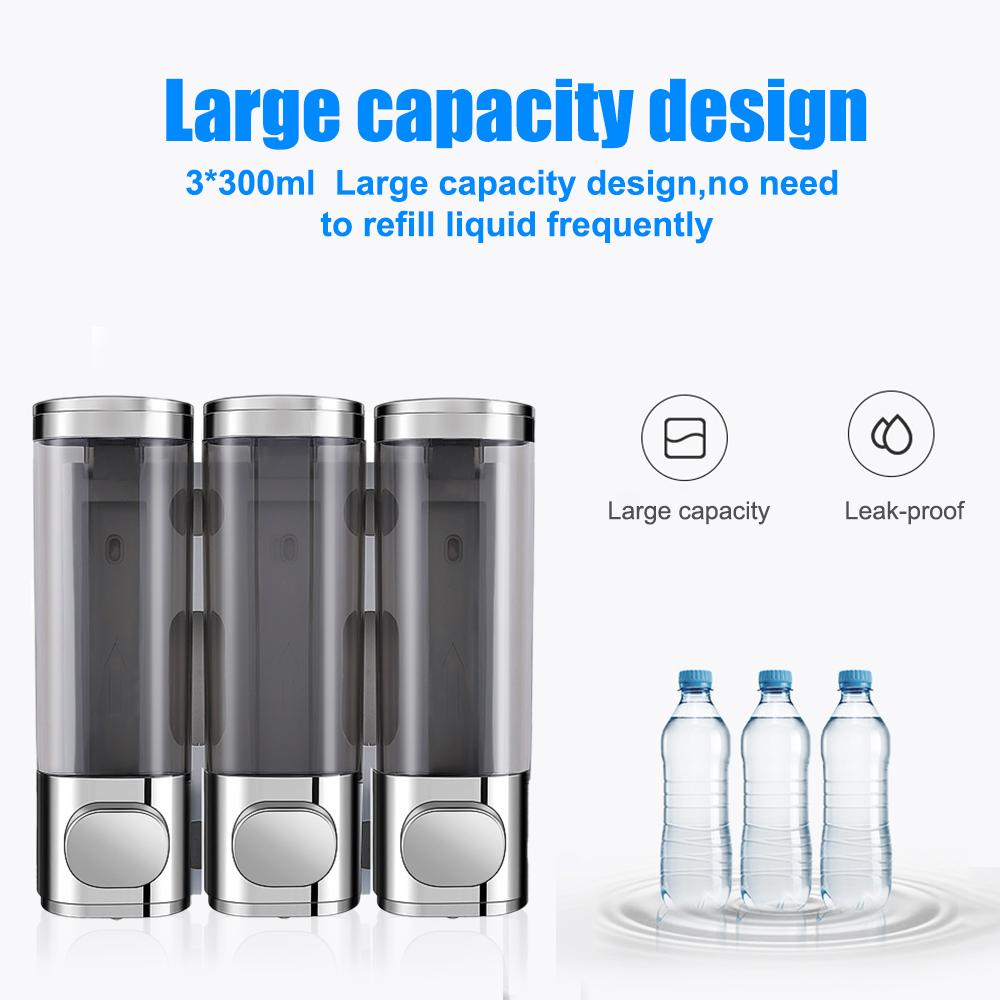 Дозатор шампуня для душа, 3-камерный настенный дозатор мыла 3x300 мл без дрели, дозатор мыла для душа