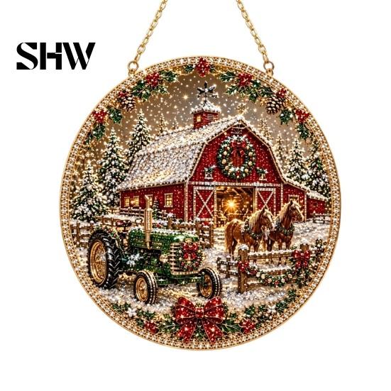 Seasonal Festival Gift Ideas Christmas Rhinestone Painting Suncatcher Kit, Round DIY Hanging Decor Party Supplies for Tree Home, Craft Pendant Holiday