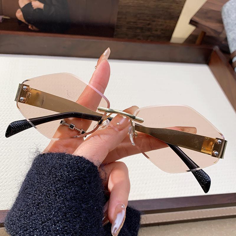 Винтажные безободковые солнцезащитные очки с многоугольным краем, женские классические ромбовидные солнцезащитные очки, модные очки для вождения для дам, UV400