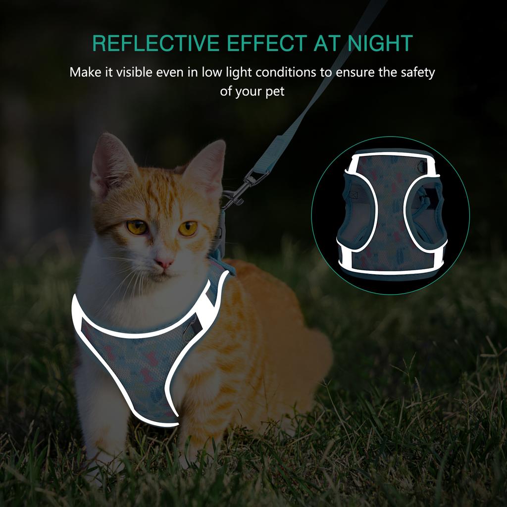ORIA Pet Harness Dog Harness Cat Harness and Leash Set Breathable Pet Vest Reflective Strips Jacket for Small Kitten, Puppy