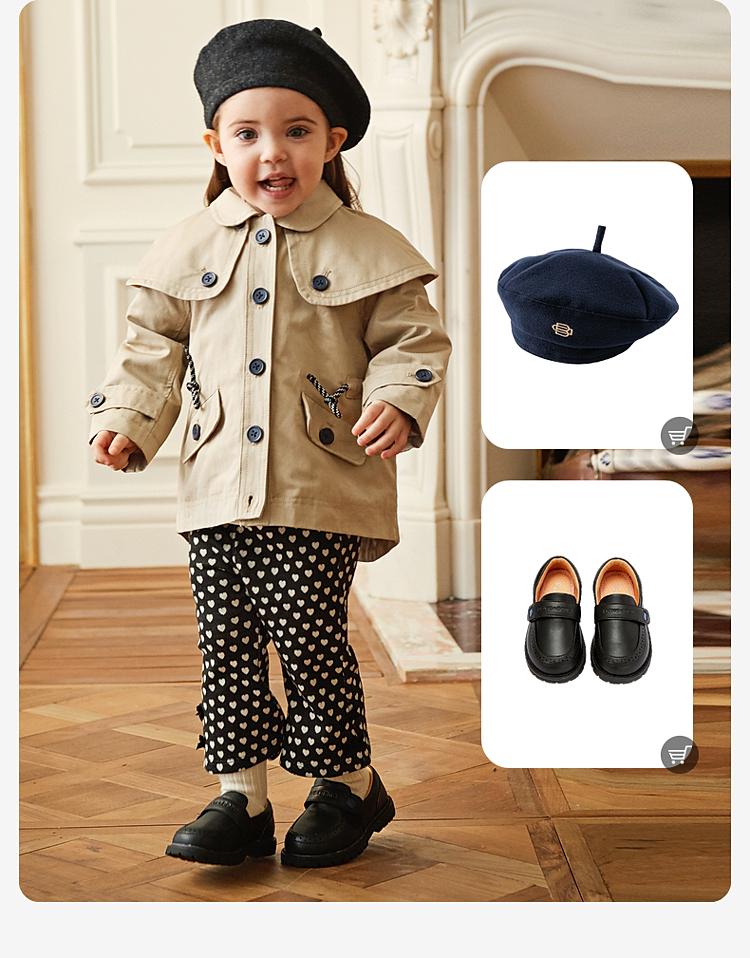 David Bella Children's Windbreaker Autumn Outfit Girls' British Style Top Medium and Large Children's Coat